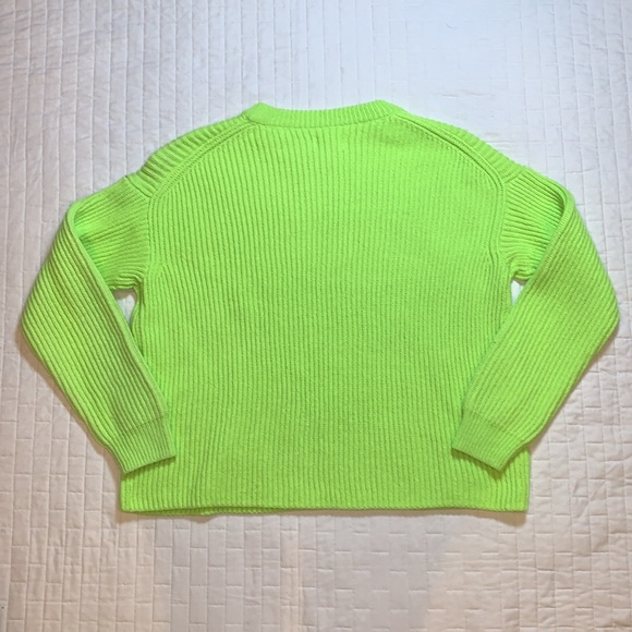 NWT Lou & Grey Cropped Neon Green Cable Knit Sweater, Wool Alpaca Blend, Size M - Picture 9 of 16